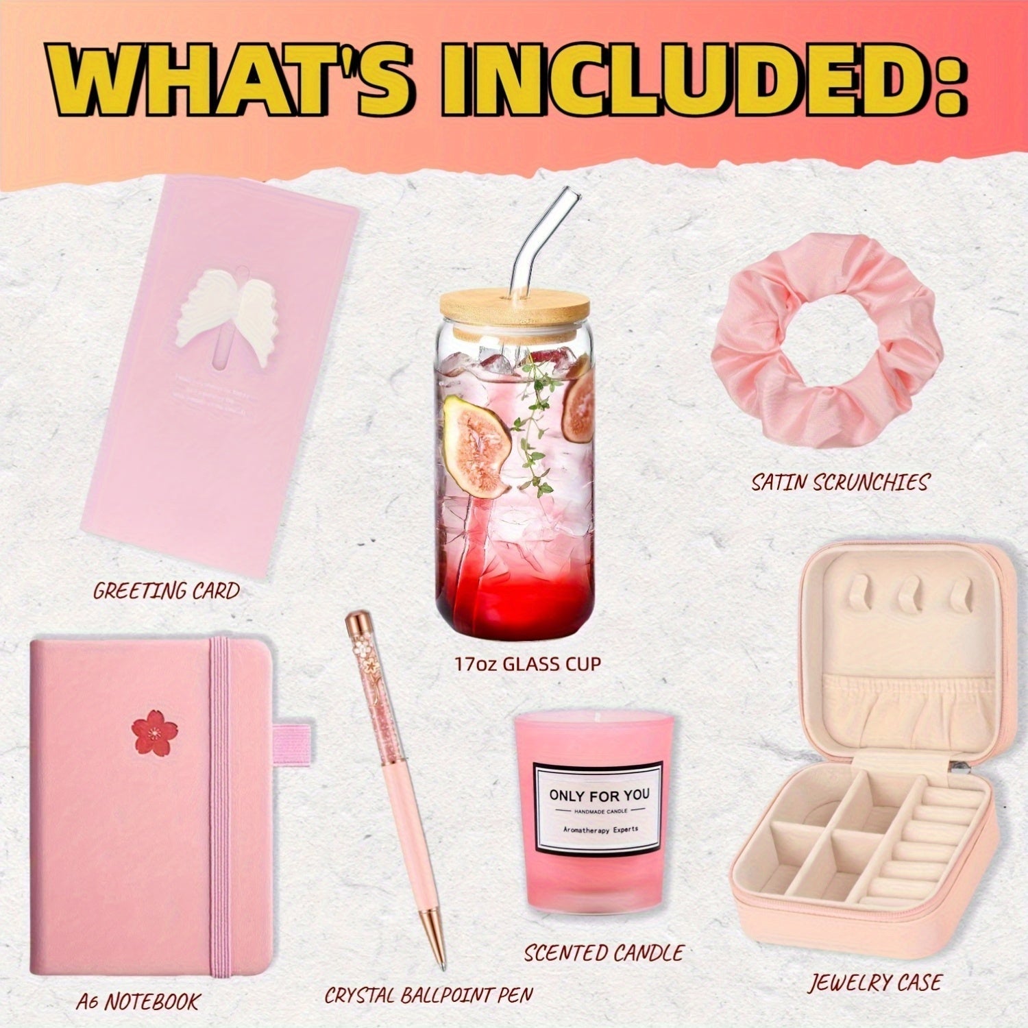 Gift Box Set For Women, Mother'S Day Gifts For Daughters And Mothers, Valentine'S Day Gifts For Wife And Girlfriend, Gift For Women'S Best Friends And Sisters, Included Scented Candle, Jewelry Case, Glass Cup, Notebook & Crys